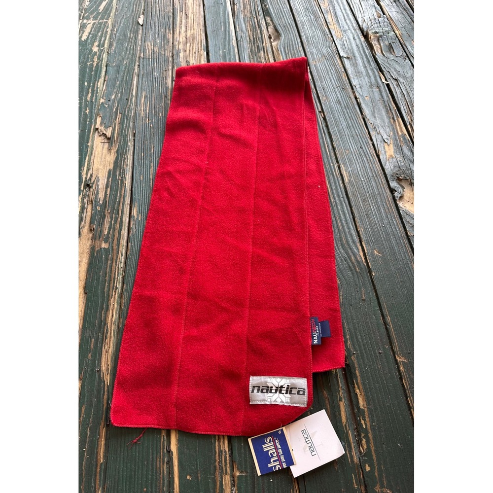 Nautica Red NauTech Fleece Scarf Winter Warm‎ Snowflake Logo Patch New With Tags
